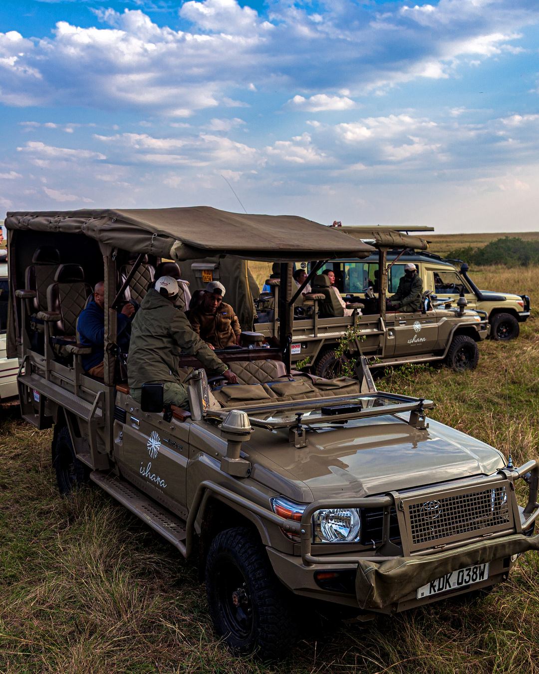 Guests on a game drive watching wildlife on the savanna